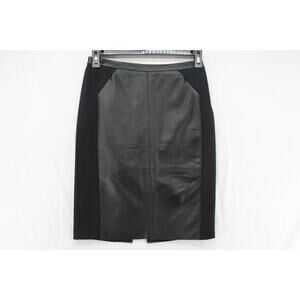 Halogen Leather Skirt Womens 4 Black A-Line Knee Length Pencil Zip Lined office